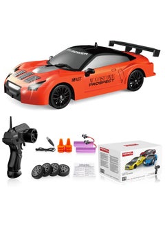 PlayandDream High Speed Drift Rc Car 4WD Toy Remote Control Vehicle Car, with LED Lights Drifting Tire 1:24 (Orange)  - Image 1