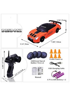 PlayandDream High Speed Drift Rc Car 4WD Toy Remote Control Vehicle Car, with LED Lights Drifting Tire 1:24 (Orange)  - Image 2