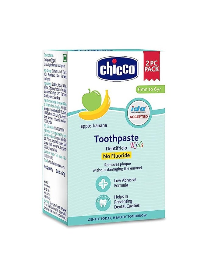 Chicco Toothpaste for Kids, Best for Baby (6m-6y), Apple-Banana Flavour, 50g (Pack of 2) | Fluoride-Free & Low Abrasive | Removes Plaque, Helps Prevent Cavities - Image 1