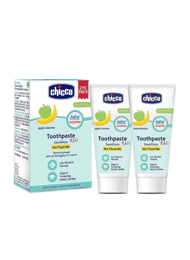 Chicco Toothpaste for Kids, Best for Baby (6m-6y), Apple-Banana Flavour, 50g (Pack of 2) | Fluoride-Free & Low Abrasive | Removes Plaque, Helps Prevent Cavities - Image 2