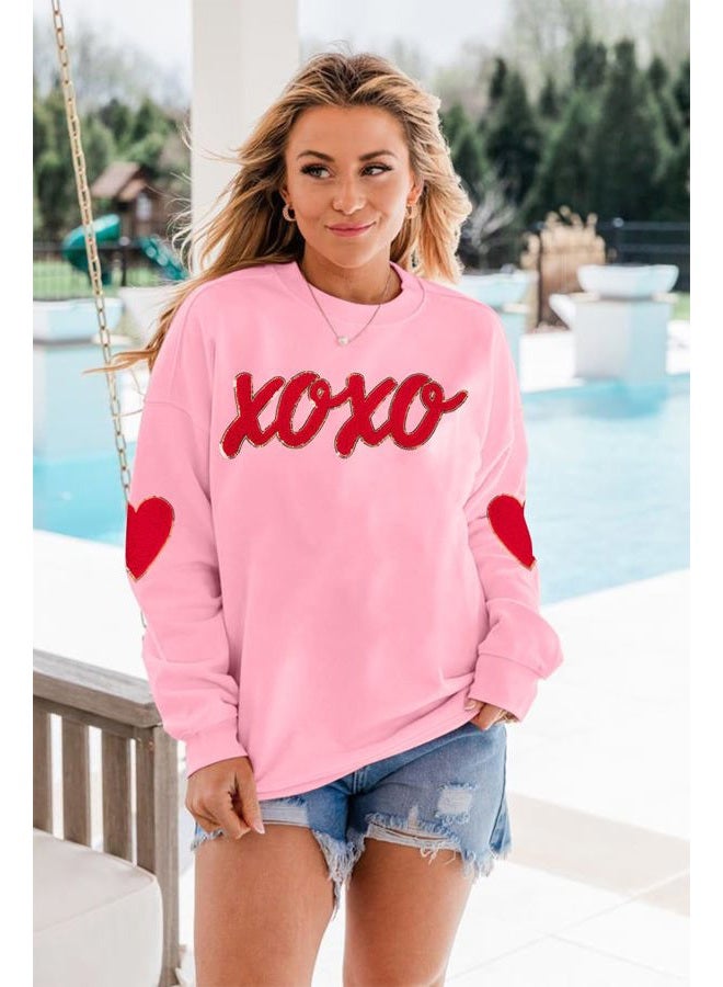 MAXIMGR Valentines Sweatshirts Women Love Sweatshirt - Embroidered Sequin Heart Shirts Valentine Gifts Pullover Tops, Pink 2, XL - Image 5