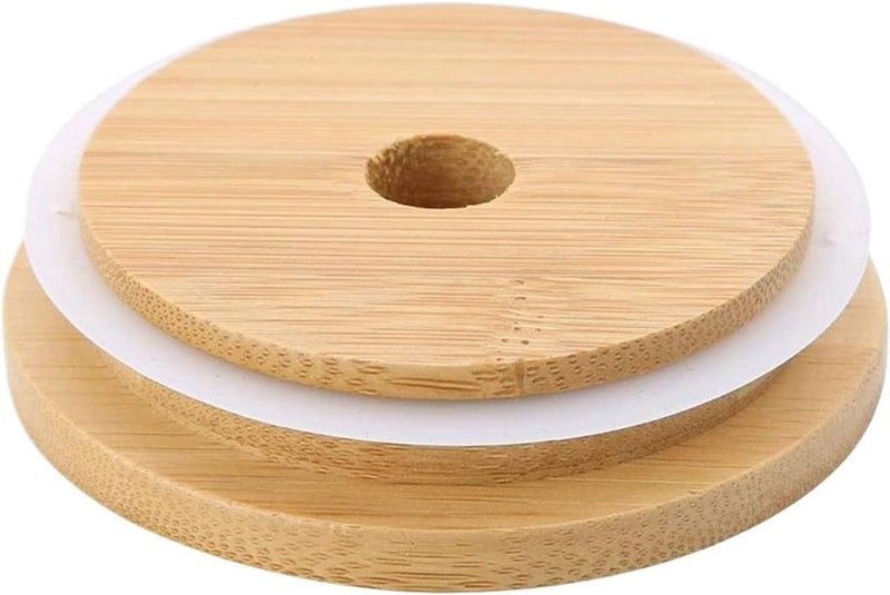 Bamboo Lids 10pcs Wooden Jar Lids,Bamboo Wood Natural Wide Mouth Can, Cup Covers(86mm-10 pcs with hole) - Image 3