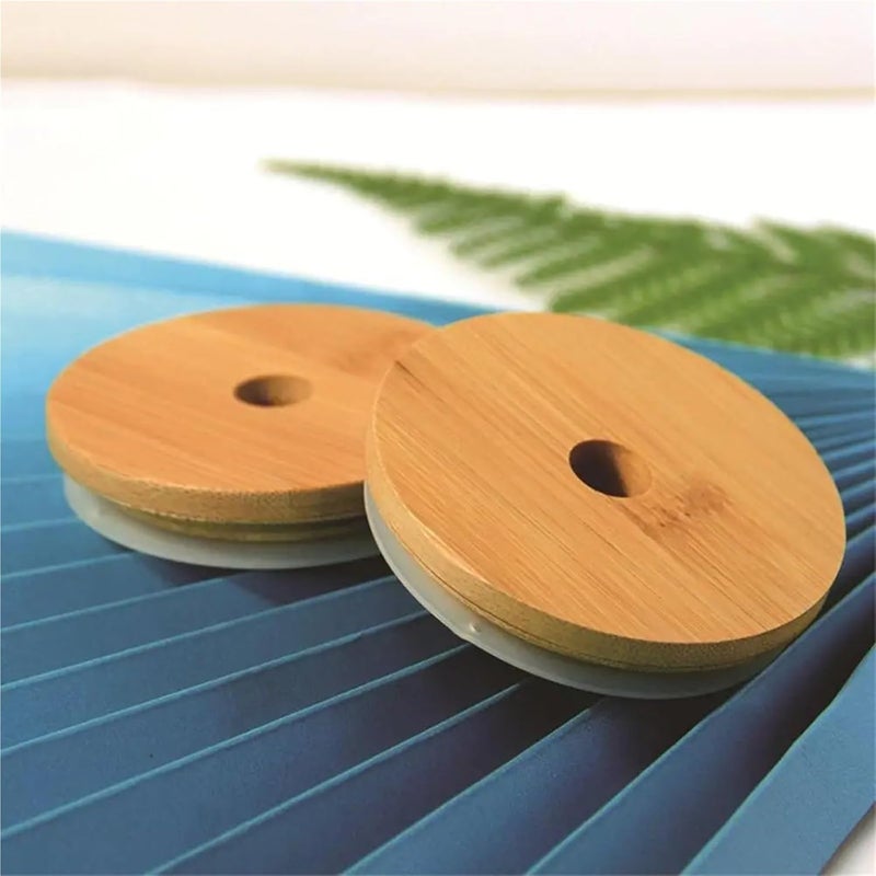 Bamboo Lids 10pcs Wooden Jar Lids,Bamboo Wood Natural Wide Mouth Can, Cup Covers(86mm-10 pcs with hole) - Image 5