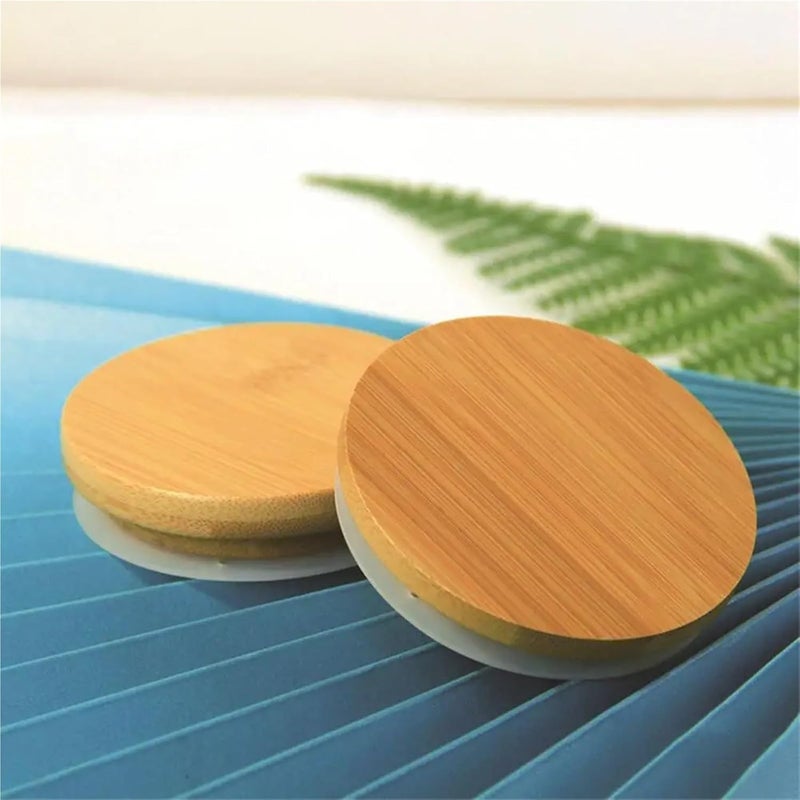 Bamboo Lids 10pcs Wooden Jar Lids,Bamboo Wood Natural Wide Mouth Can, Cup Covers(86mm-10 pcs with hole) - Image 4