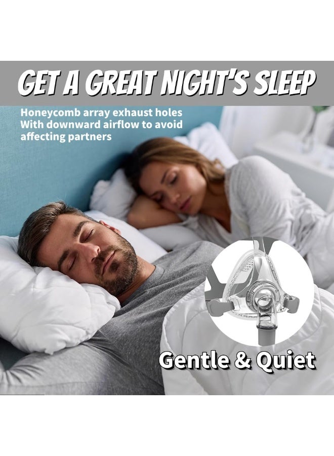 والالا قناع CPAP كامل الوجه مع وسادة سيليكون ناعمة، تصميم تهوية مطور وهادئ، حزام رأس قابل للتعديل، وصلة كوع دوارة ووسادة، قناع PAP سهل الارتداء للاستخدام المنزلي، متوافق مع موديلات مختلفة من أجهزة CPAP، مقاس M - Image 3