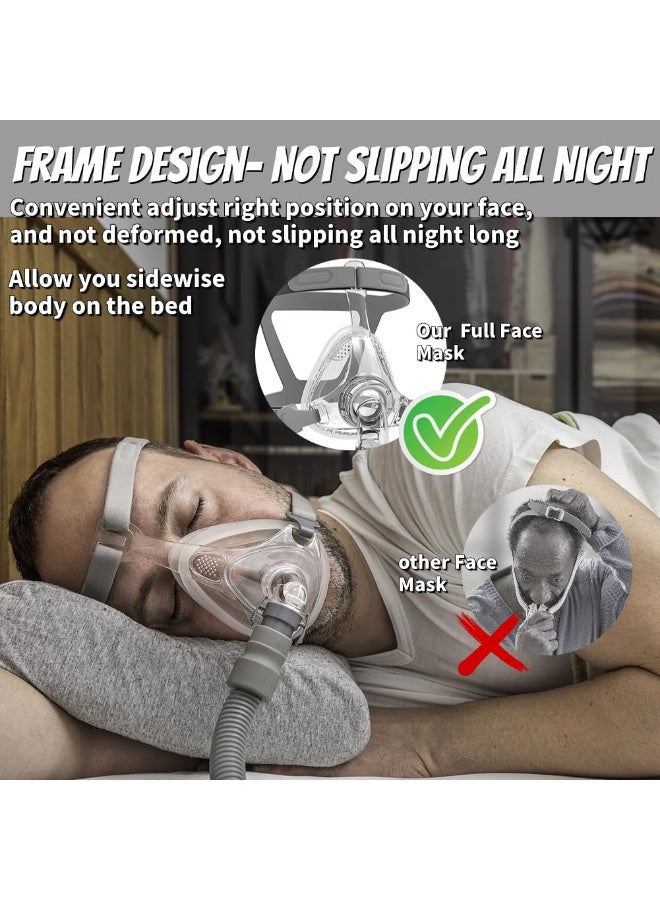 والالا قناع CPAP كامل الوجه مع وسادة سيليكون ناعمة، تصميم تهوية مطور وهادئ، حزام رأس قابل للتعديل، وصلة كوع دوارة ووسادة، قناع PAP سهل الارتداء للاستخدام المنزلي، متوافق مع موديلات مختلفة من أجهزة CPAP، مقاس M - Image 5