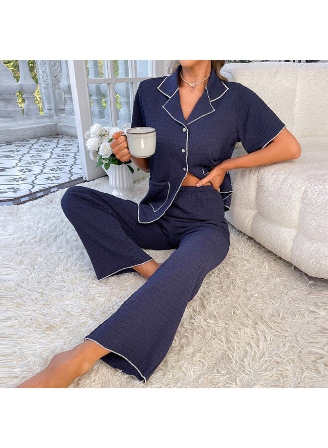Double Pocket Lapel Cardigan Pajama Set – High-End, Loose Comfortable