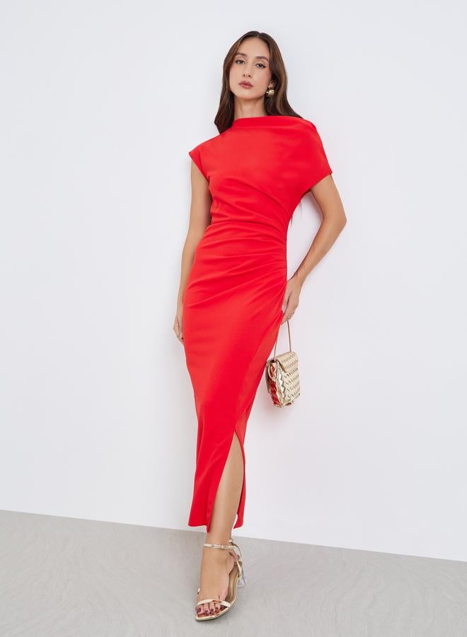Take Two Women Red One Shoulder Side Slit Midi Dress - Image 1