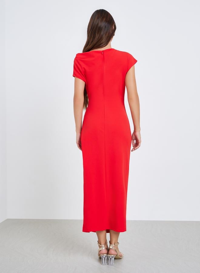 Take Two Women Red One Shoulder Side Slit Midi Dress - Image 5