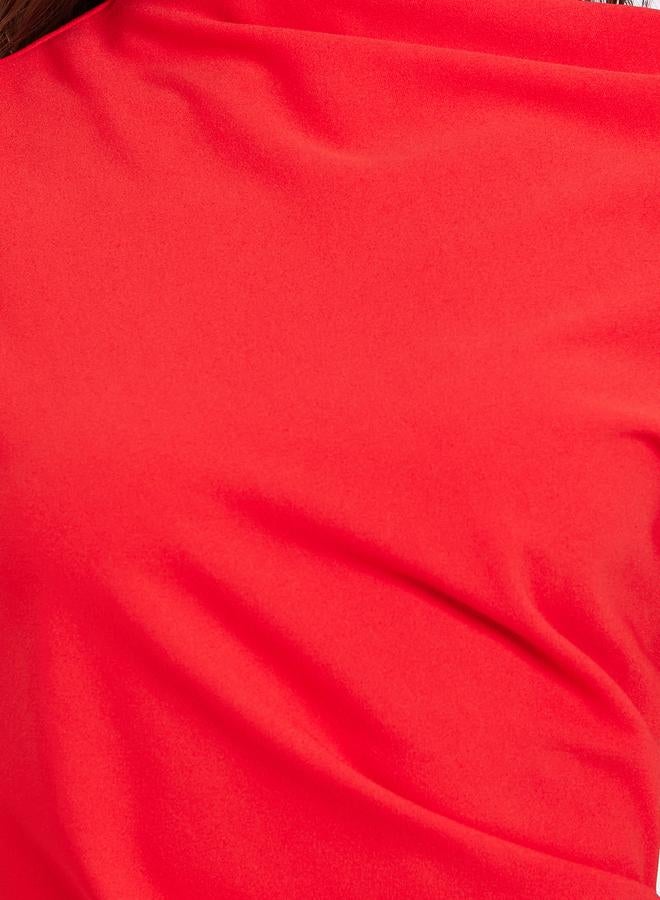 Take Two Women Red One Shoulder Side Slit Midi Dress - Image 4