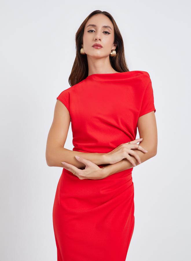 Take Two Women Red One Shoulder Side Slit Midi Dress - Image 2