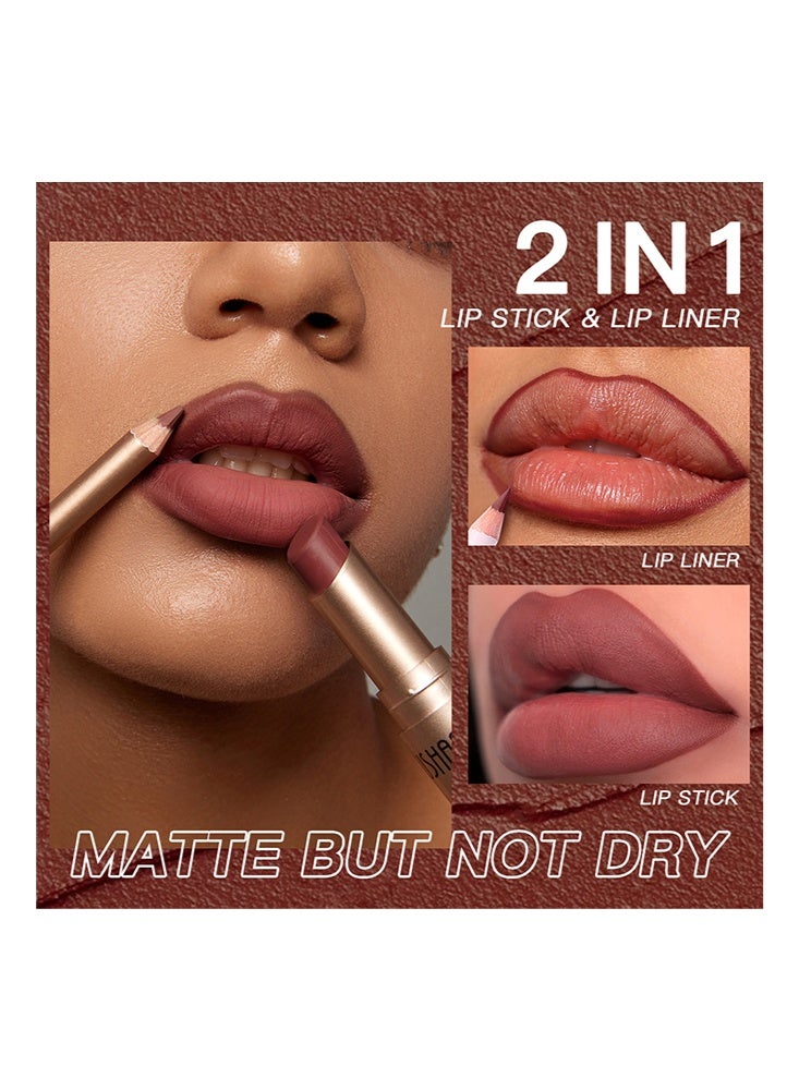 Ushas Matte Lipstick-2in1 Lipstick & Lipliner,Long Lasting Non-Stick Waterproof Lip Liner Lipstick for Women （Nude） - Image 2