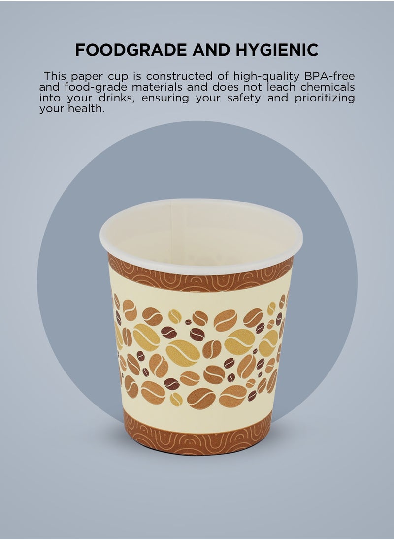 packwell Paper Cup- PWPC1003| 6.0 OZ, Premium-Quality, BPA-Free, Food grade and Hygienic| Perfect for Parcels, Large Gatherings, Takeout, Etc| Brown with Coffee Bean Prints  - Image 4