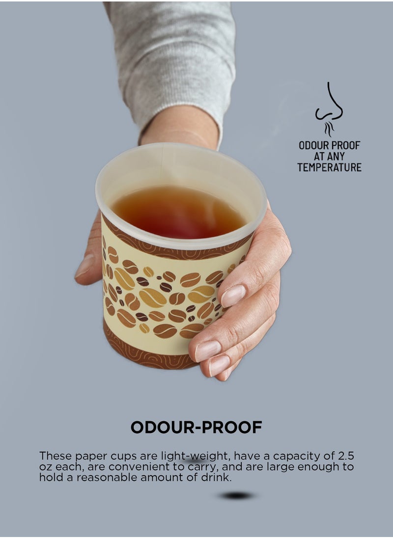 packwell Paper Cup- PWPC1003| 6.0 OZ, Premium-Quality, BPA-Free, Food grade and Hygienic| Perfect for Parcels, Large Gatherings, Takeout, Etc| Brown with Coffee Bean Prints  - Image 3