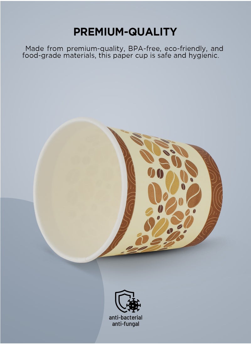 packwell Paper Cup- PWPC1003| 6.0 OZ, Premium-Quality, BPA-Free, Food grade and Hygienic| Perfect for Parcels, Large Gatherings, Takeout, Etc| Brown with Coffee Bean Prints  - Image 2