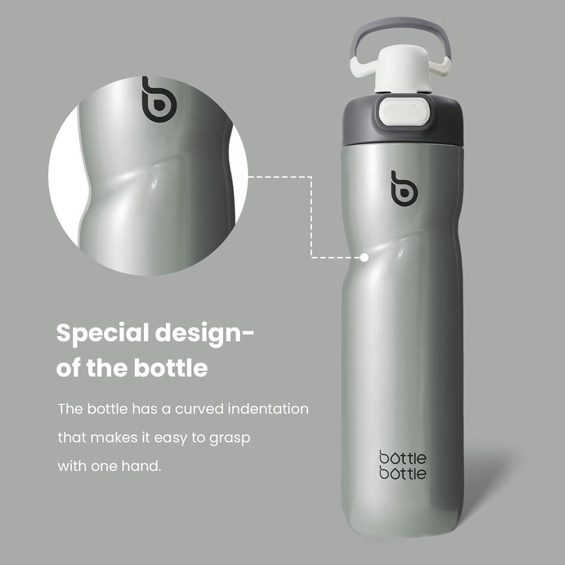 bottle bottle زجاجة زجاجة معزولة للماء سعة 24 أونصة مع مقبض وأغطية قابلة للطي - مقاومة للتسرب ومحمولة للسفر والرياضة - رمادي - Image 5