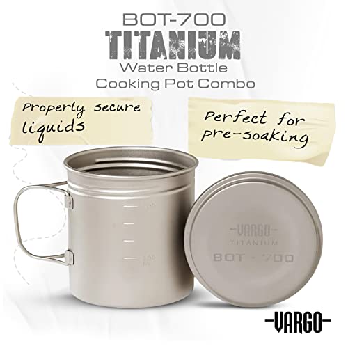 Vargo Titanium BOT Series | Vargo BOT - 700 | Titanium Cooking Pot and Water Bottle with Foldable Handles and Watertight Lid | 700ml (23 oz.) - Image 5