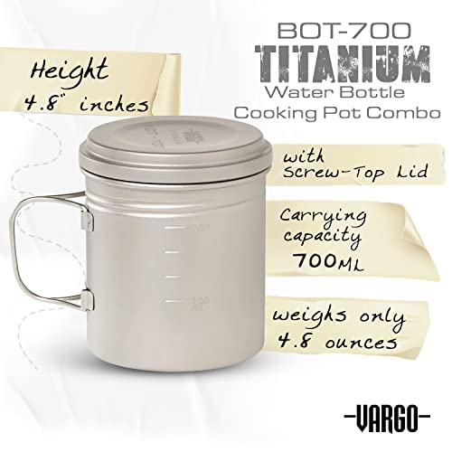 Vargo Titanium BOT Series | Vargo BOT - 700 | Titanium Cooking Pot and Water Bottle with Foldable Handles and Watertight Lid | 700ml (23 oz.) - Image 3
