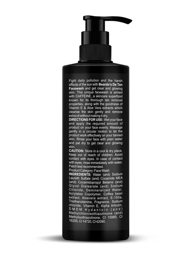 BEARDO DeTan Face Wash for Men Coffee Aloe Vera Vitamin E Tan Removal Exfoliates Hydrates Oil Free Skin 200ml - Image 4