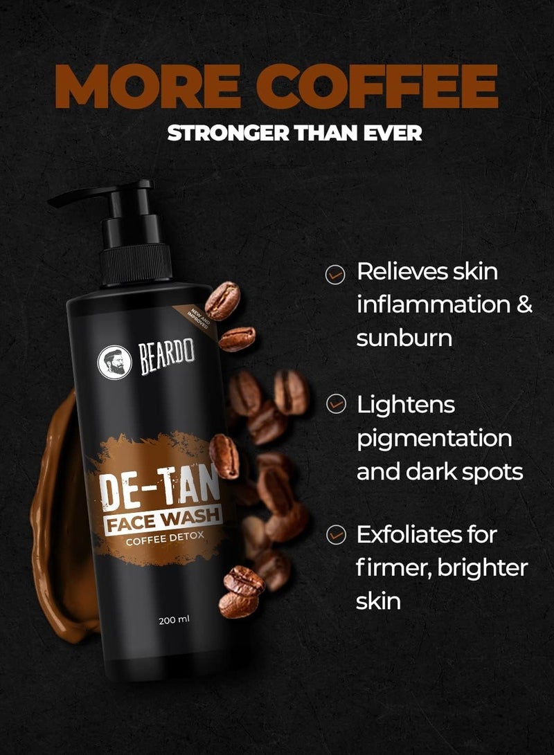 BEARDO DeTan Face Wash for Men Coffee Aloe Vera Vitamin E Tan Removal Exfoliates Hydrates Oil Free Skin 200ml - Image 3