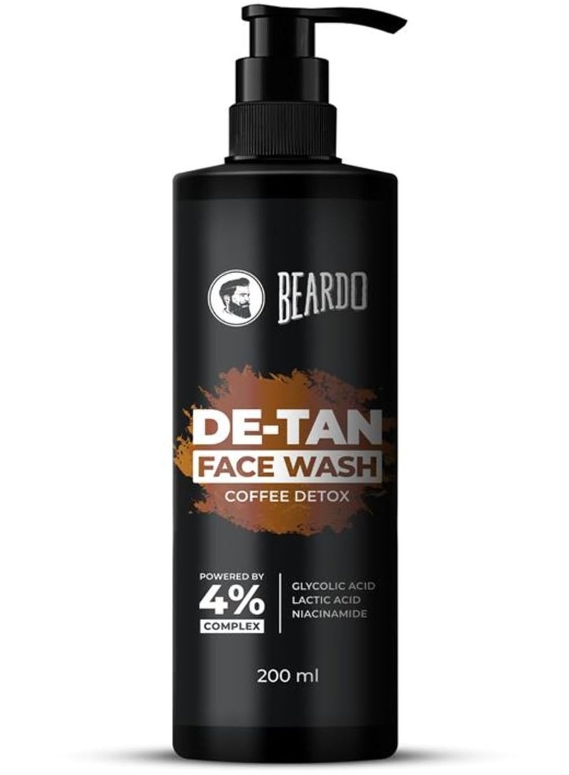BEARDO DeTan Face Wash for Men Coffee Aloe Vera Vitamin E Tan Removal Exfoliates Hydrates Oil Free Skin 200ml - Image 2