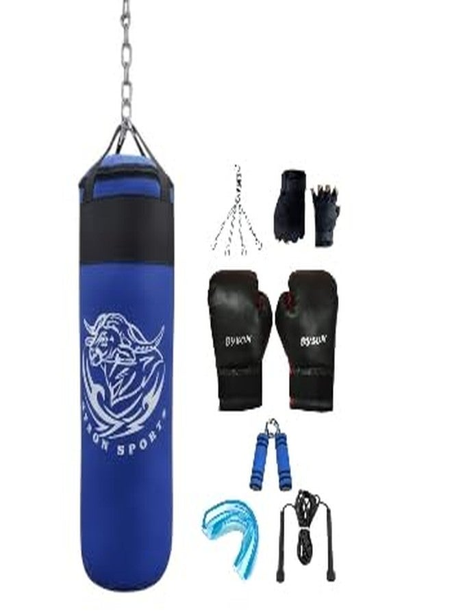 بايسون مجموعة أدوات الملاكمة القوية من بايسون بلو (حقيبة ملاكمة 36 بوصة، قفازات ملاكمة 14 أونصة، سلسلة تعليق، ضمادة يد، واقي فم) حقيبة ثقيلة - Image 1