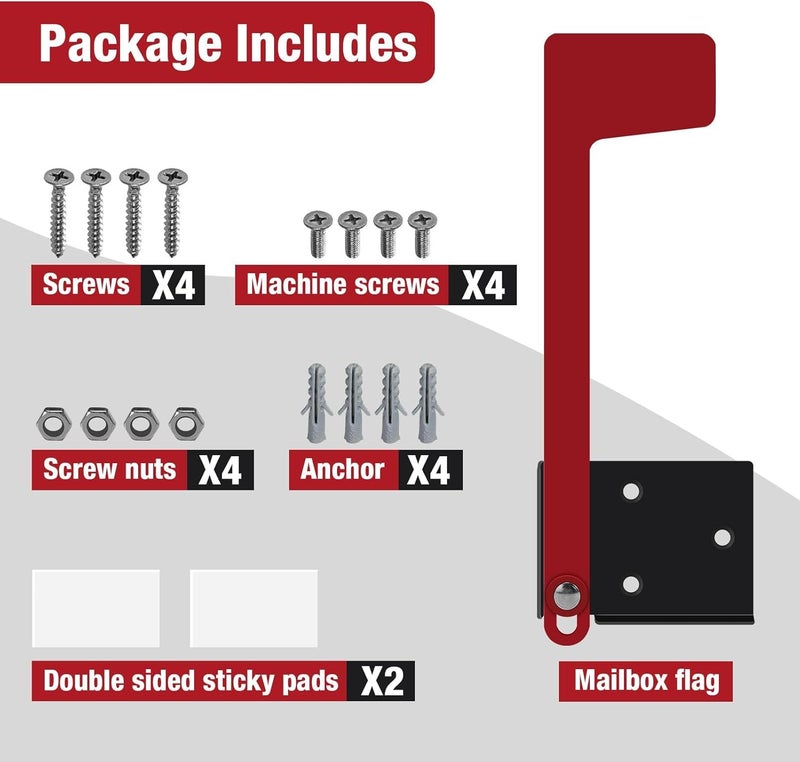 Mearar Mailbox Flag Replacement Kit, Galvanized Steel Flag for Mailbox, Mailboxes Accessories, Two-Way Installation Methods for Wood, Wall, Metal, Stone, Mailbox - Image 4