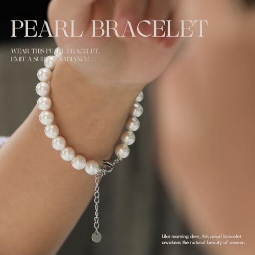 AOOVOO Pearl Necklace and Earring Set, 18 Inch Pearl Necklace for Women, 8mm Round Shell Pearl Set - Image 4