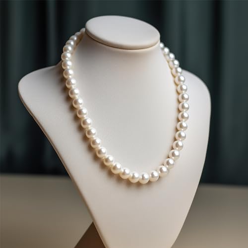 AOOVOO Pearl Necklace and Earring Set, 18 Inch Pearl Necklace for Women, 8mm Round Shell Pearl Set - Image 3