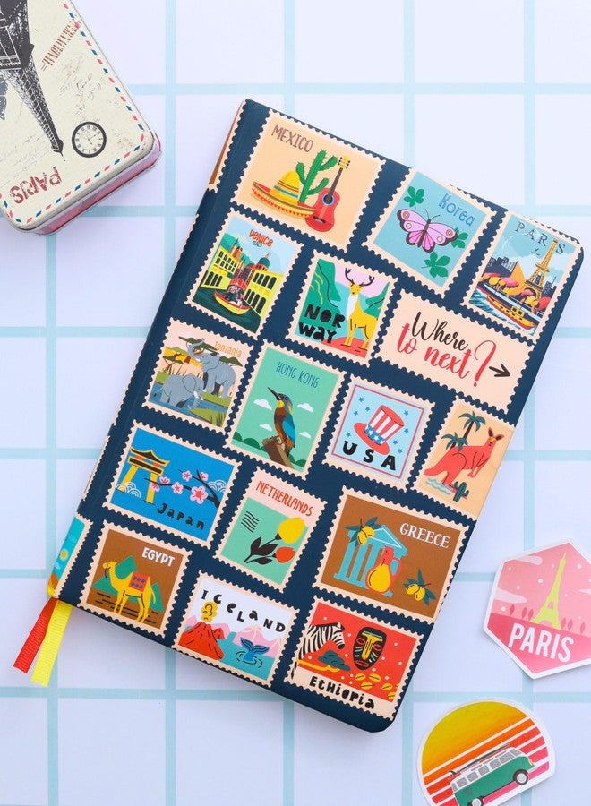 DOODLE Hard Bound Soft Foam Padded Hard Cover Paper Notebook | Compact A5 Size (8.25 x 5.7) | 160 Pages, 80 gsm | Flat Opening | Round Corners | Soft Foam Padding | 2 Bookmark Ribbons - Travel More - Image 2