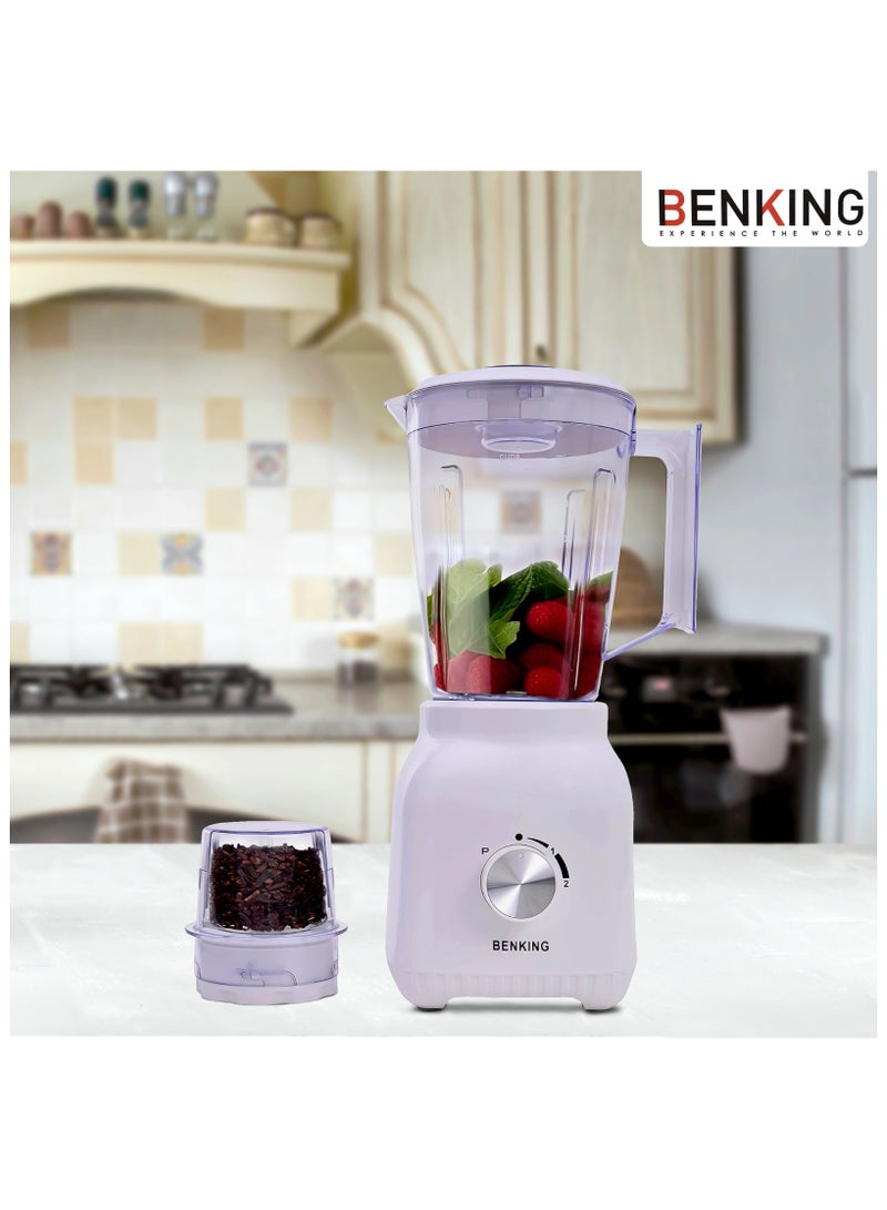 BENKING BENKING 2-in-1 Countertop Blender, 550W | 1.5L Plastic Jug | Stainless Steel Blades for Shakes, Smoothies, Puree & Ice Crushing | Auto Clean & Multifunctional Juicer BK5813 White  - Image 2