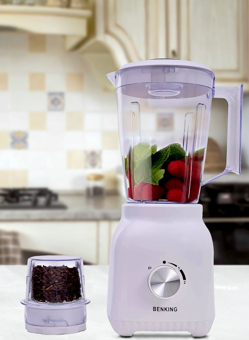 BENKING BENKING 2-in-1 Countertop Blender, 550W | 1.5L Plastic Jug | Stainless Steel Blades for Shakes, Smoothies, Puree & Ice Crushing | Auto Clean & Multifunctional Juicer BK5813 White  - Image 1