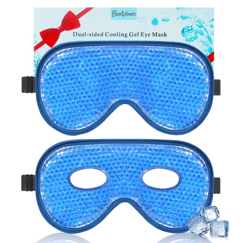 BeeVines Cooling Eye Mask, 2 Pack XL Jumbo Size Freezer Gel Eye Masks for Puffy Eyes Face, Ice Eye Mask, Cold & Warm Compress, Frozen Ice Pack for Post Eye Surgery & Allergies(Navy Blue) - Image 1