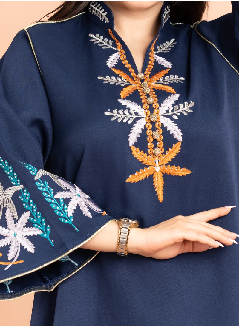 اكسا جلابية سادة  تطريز انيق IK3010 ازرق