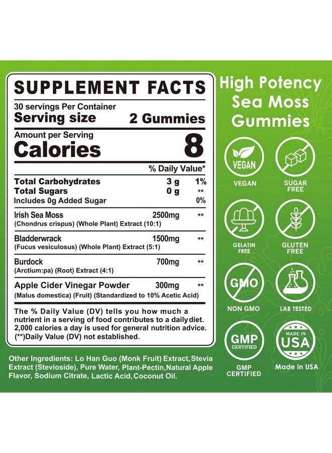 EnvyDeal Sea Moss Gummies - Irish Sea Moss Gummies for Adults & Kids - Advanced Superfood Seamoss Supplement with Organic Bladderwrack & Burdock Root Extract，ACV for Daily Immune, Gut Cleanse, Vegan, 60 Counts - Image 2