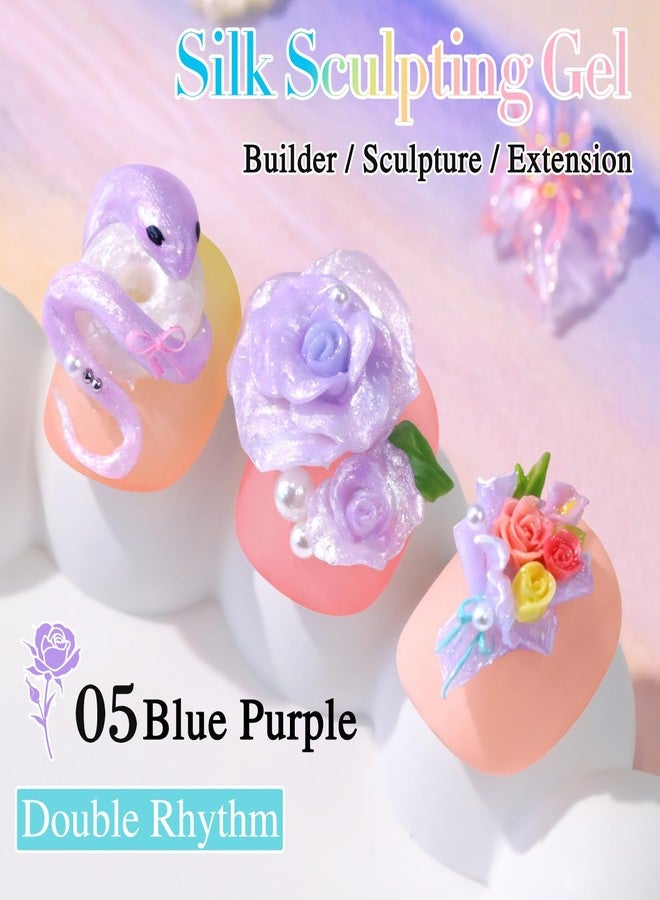 Double Rhythm جل الأظافر ثلاثي الأبعاد ذو الإيقاع المزدوج لؤلؤي صلب للنحت لفن الأظافر غير لزج صلب للبناء والنحت والتشكيل والإطالة قابل للإزالة بالأشعة فوق البنفسجية/LED صالون فن الأظافر في المنزل DIY 0.5 أونصة (بنفسجي-حرير 05) - Image 2