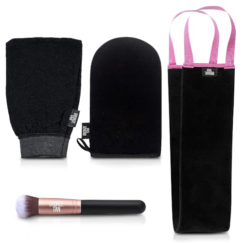 Existing Beauty Bronze Tan Self Tanner Accessory Kit Includes Self Tanning Mitt Tan Remover Exfoliating Mitt EasyReach Back Applicator Tanning Brush Applicator for Face Hands Sunless Tanning Application - Image 1