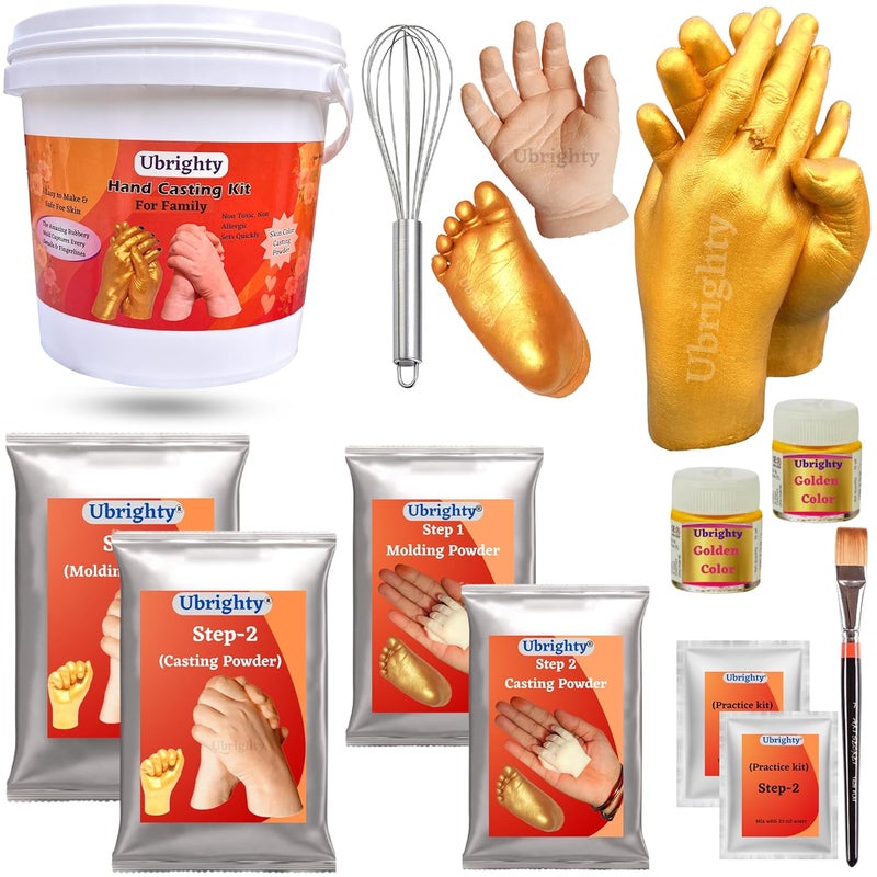 Ubrighty Ubrighty Hand Casting Kit for Couples Family and Baby Hand Molding Powder 3D Hand Foot Casting Couple Molding Powder 800 Gm Casting Stone 1450 Gm Family Pack Gold