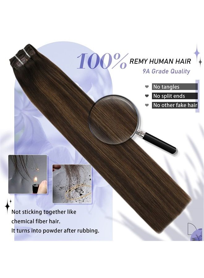 Moresoo Brown Clip in Hair Extensions Real Human Hair Dark Brown to Chestnut Brown Ombre Clip in Human Hair Extenisons Balayage Remy Hair Extensions Clip Ins Dark Brown Human Hair 16inch 120g 7pcs - Image 2