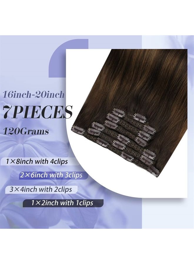 Moresoo Brown Clip in Hair Extensions Real Human Hair Dark Brown to Chestnut Brown Ombre Clip in Human Hair Extenisons Balayage Remy Hair Extensions Clip Ins Dark Brown Human Hair 16inch 120g 7pcs - Image 3