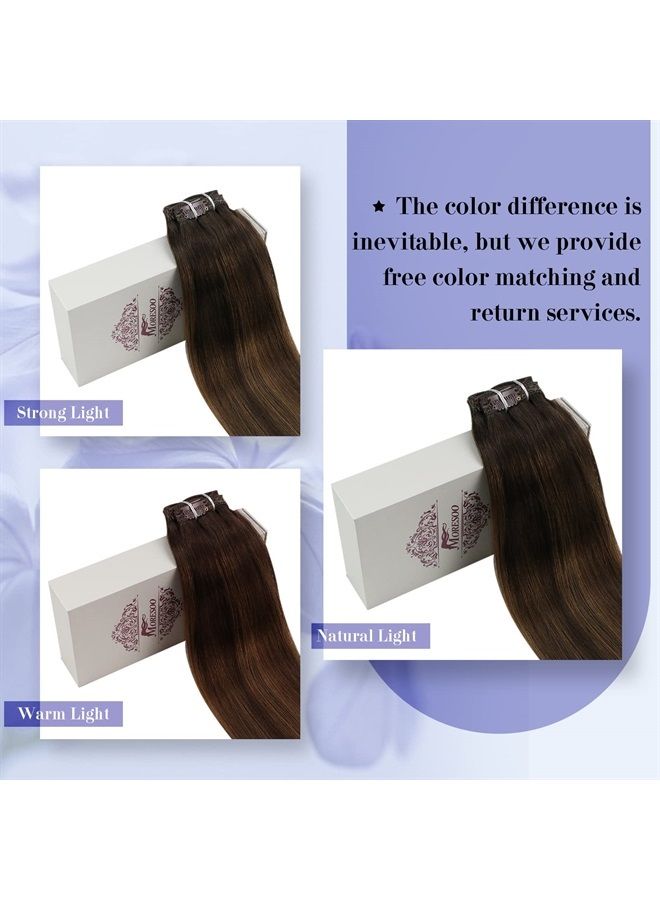 Moresoo Brown Clip in Hair Extensions Real Human Hair Dark Brown to Chestnut Brown Ombre Clip in Human Hair Extenisons Balayage Remy Hair Extensions Clip Ins Dark Brown Human Hair 16inch 120g 7pcs - Image 5