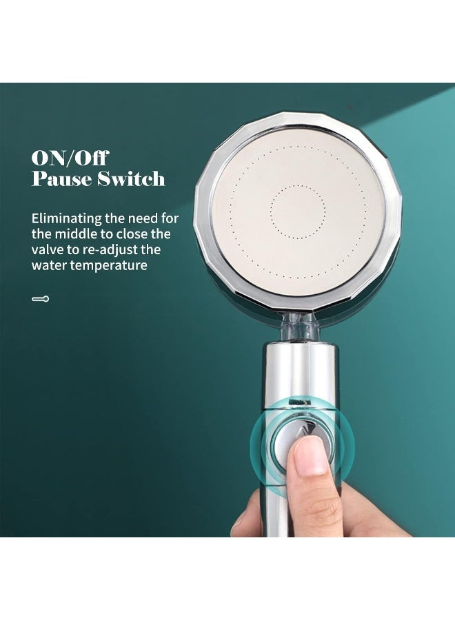 Seedom Handheld Shower Head with Turbo Fan ON/Off Pause Switch Cotton Filter Water Saving High Pressure Showerhead G1/2 360 Degrees Rotating Bathroom Shower Head Bath Handheld Shower Head Replacement  - Image 5