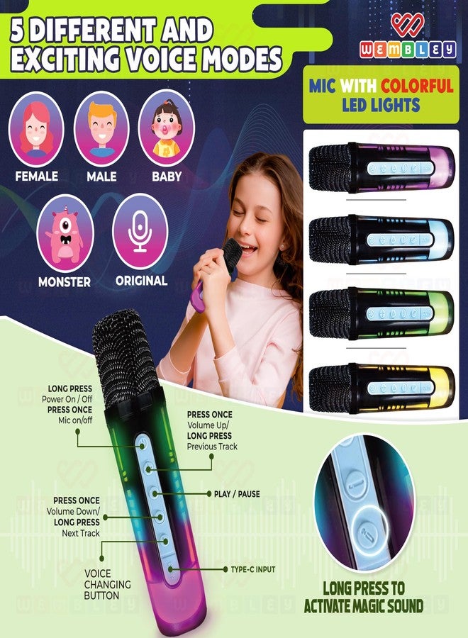Wembley Karaoke Speaker with Wireless Mic & Phone Holder | Portable Bluetooth Speaker with RGB Lights, HD Sound, 5 Audio Modes | Ideal Gift Karaoke System for Home - Image 5
