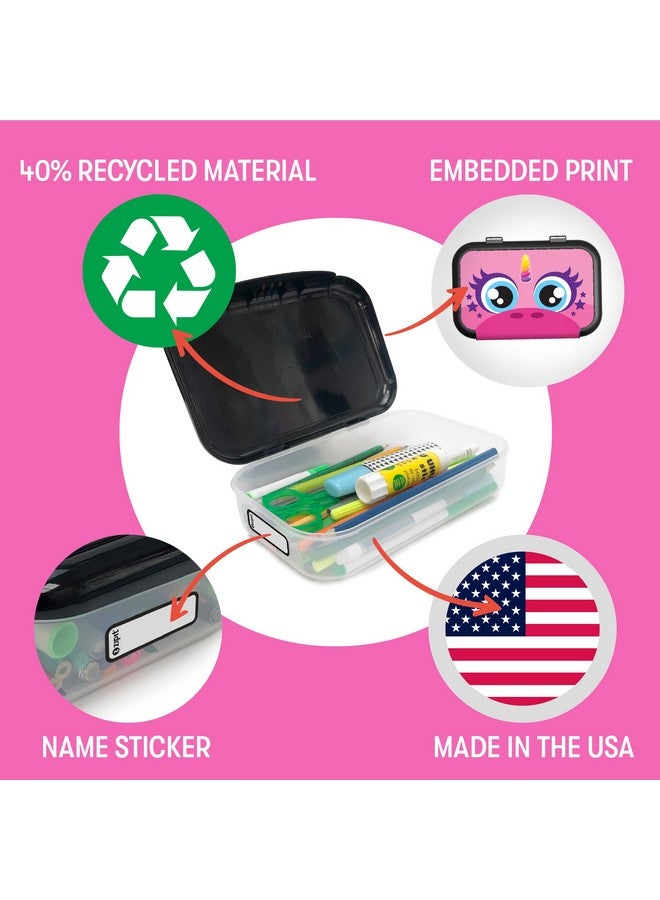 زيبيت علبة أقلام بلاستيكية كبيرة معاد تدويرها للبنات | حافظة أقلام ذات سعة كبيرة | حامل أقلام للأطفال (يونيكورن وردي) - Image 3