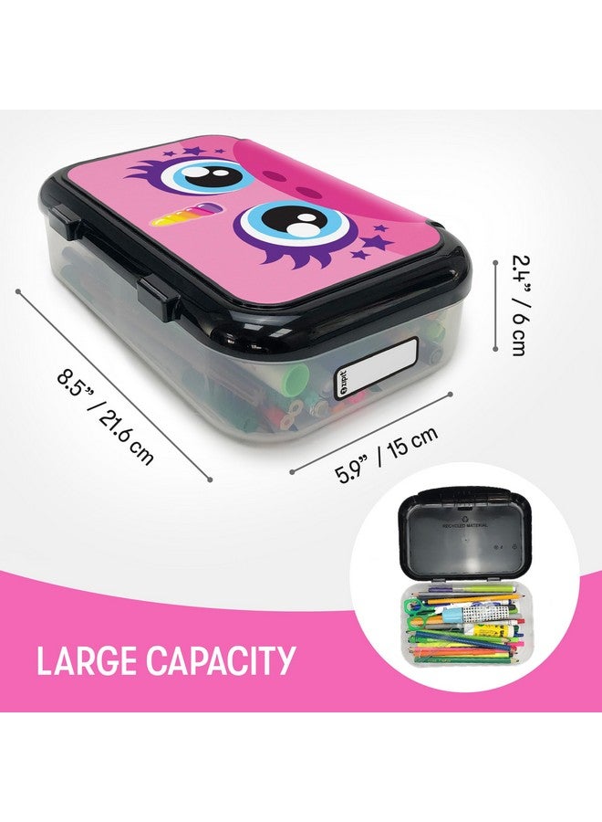 زيبيت علبة أقلام بلاستيكية كبيرة معاد تدويرها للبنات | حافظة أقلام ذات سعة كبيرة | حامل أقلام للأطفال (يونيكورن وردي) - Image 2