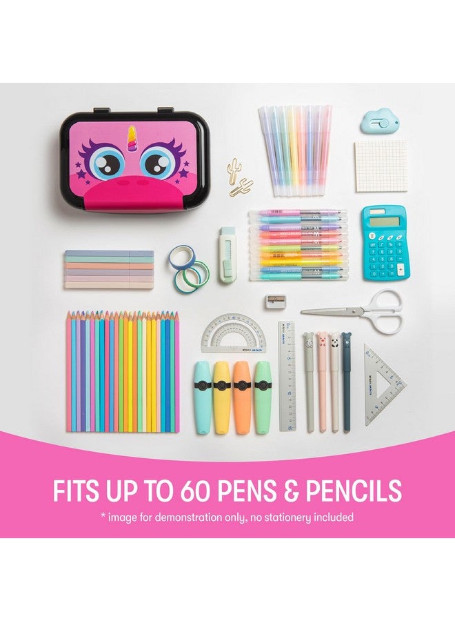 زيبيت علبة أقلام بلاستيكية كبيرة معاد تدويرها للبنات | حافظة أقلام ذات سعة كبيرة | حامل أقلام للأطفال (يونيكورن وردي) - Image 4