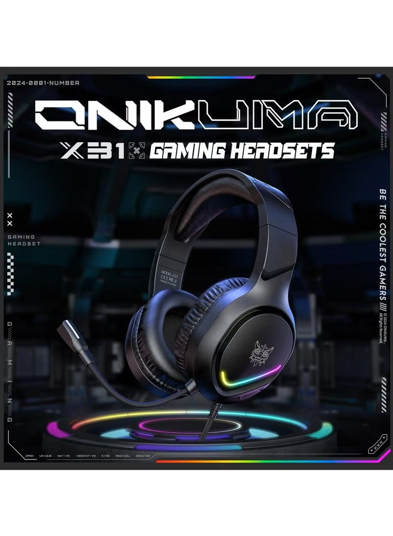 onikuma X31 RGB Gaming Headset 7.1 Surround Sound Noise Canceling Mic ,PC , PS4-3 , Mobile And Xbox - Image 2