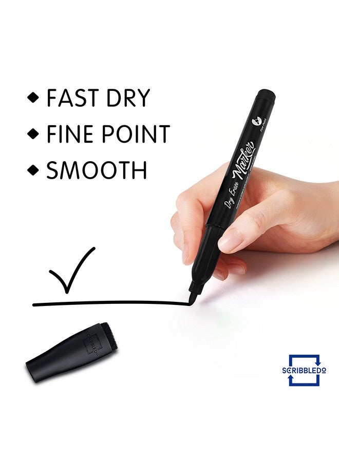 Scribbledo 4 Pack Dry Erase Markers Fine Tip Black Color Low Odor Whiteboard Markers With Eraser Cap - Image 2