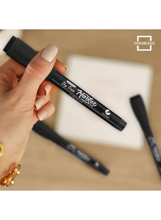 Scribbledo 4 Pack Dry Erase Markers Fine Tip Black Color Low Odor Whiteboard Markers With Eraser Cap - Image 3