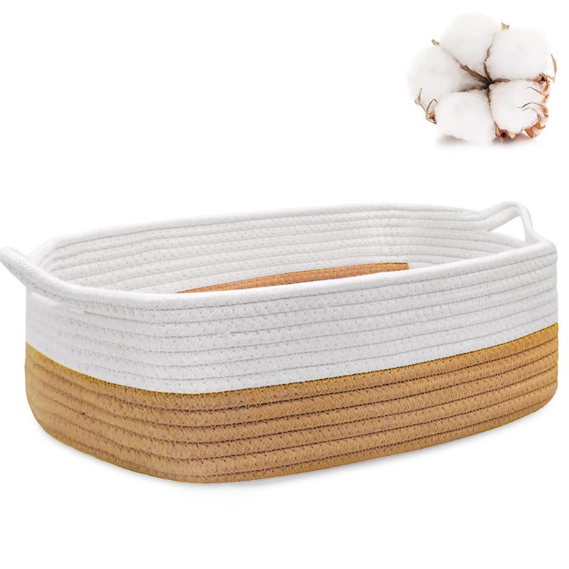 ABenkle Small Storage Basket with Handles, Cotton Rope Woven Dog Cat Toy Bin, Decorative Shelves Closet Organizing for Nursery Laundry Bedroom Bathroom, 14.2''x 11''x 5.1'' - Image 1